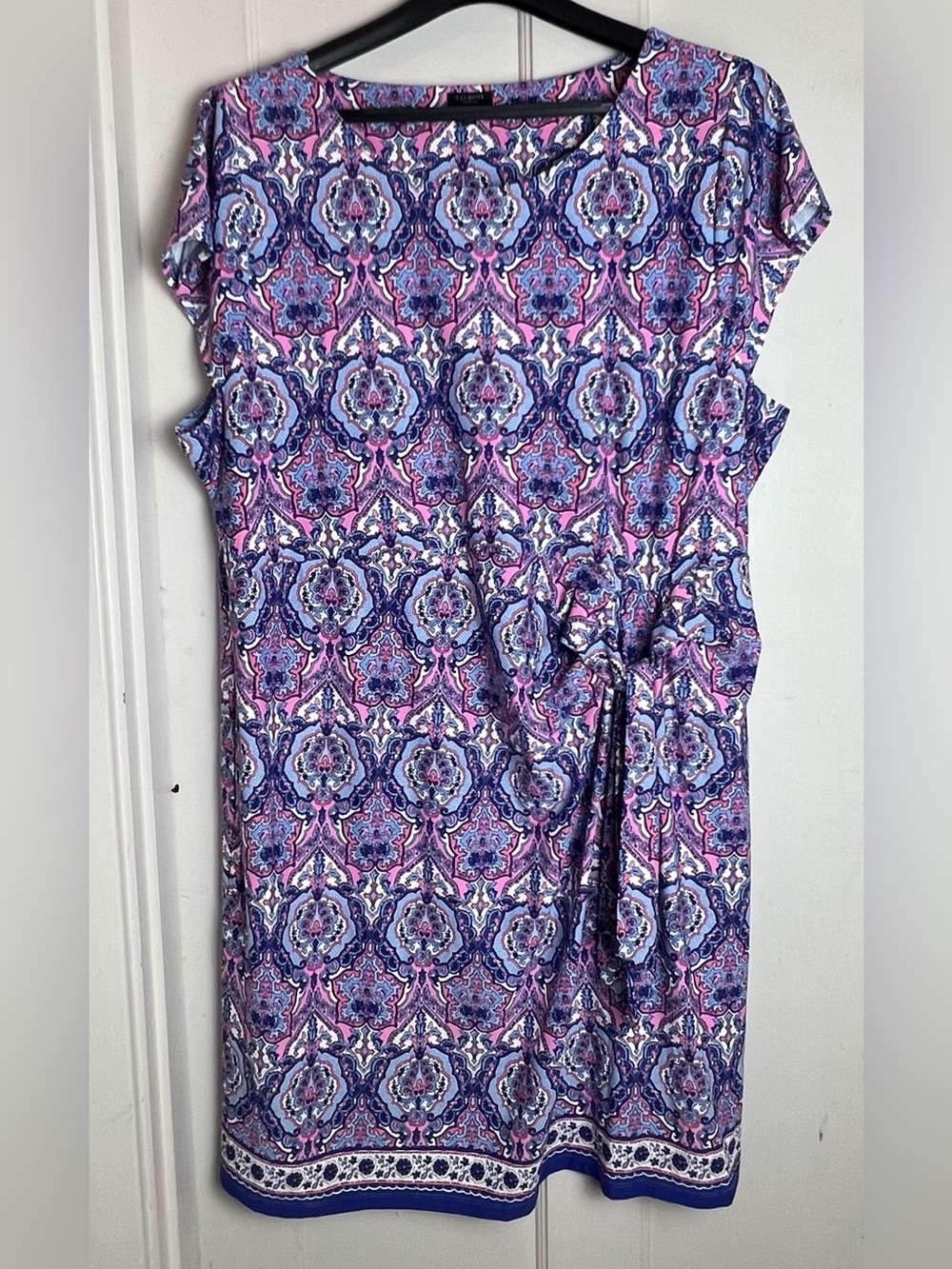 Talbots Dress Plus Size 3Xp Petite Floral Paisley Faux Wrap Short Sleeve Stretch